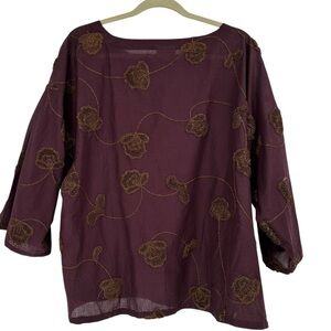 J Jill Cotton Overrized Lagenlook Embroidered Boxy Top Size L